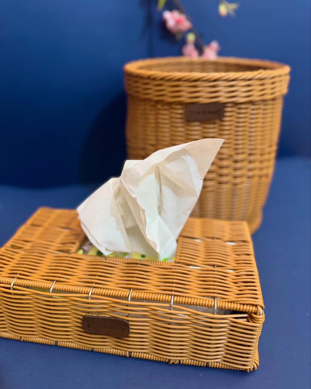 ست سطل زباله و جا دستمال کاغذی مدل حصیری